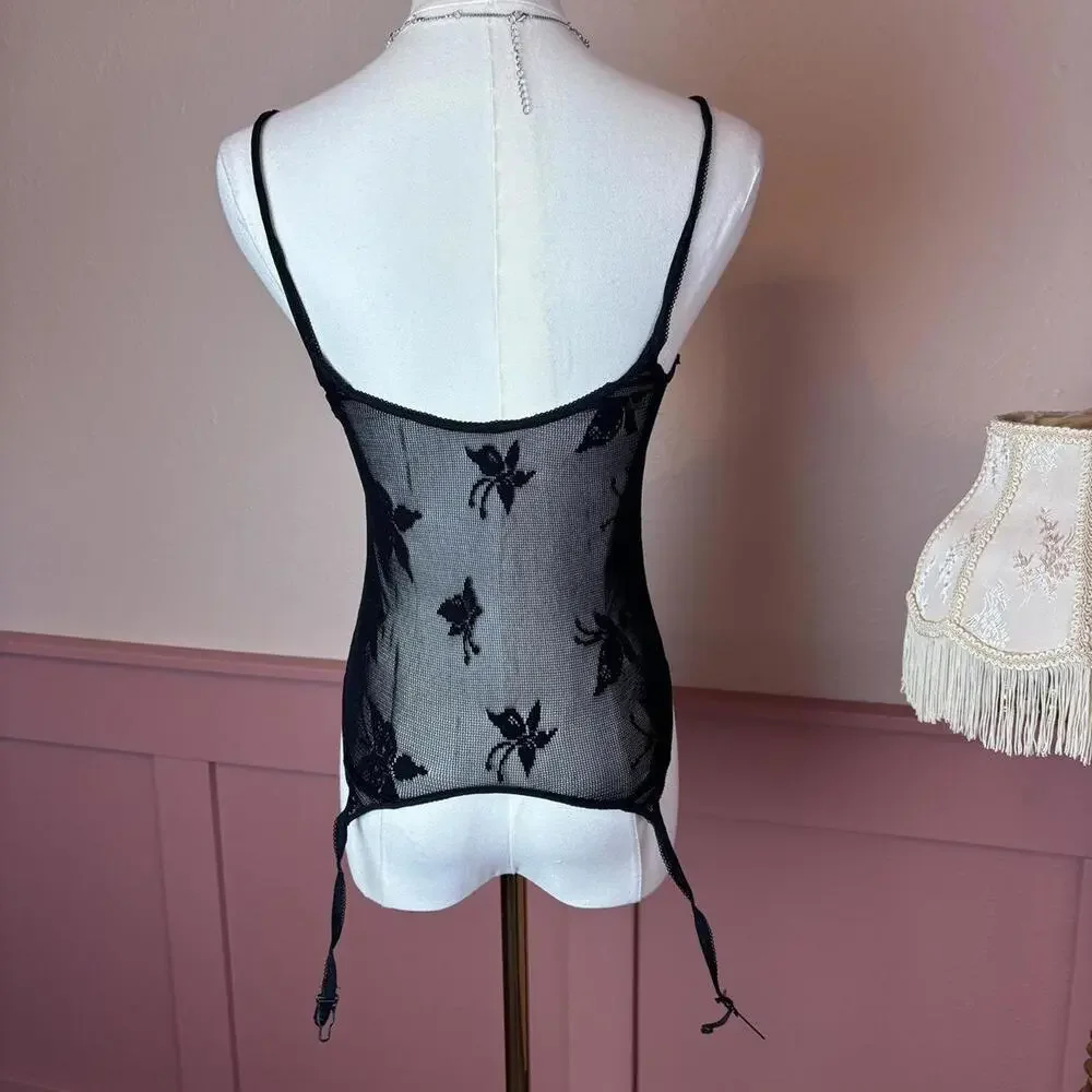 goth fairy floral mesh lingerie suspenders black romantic